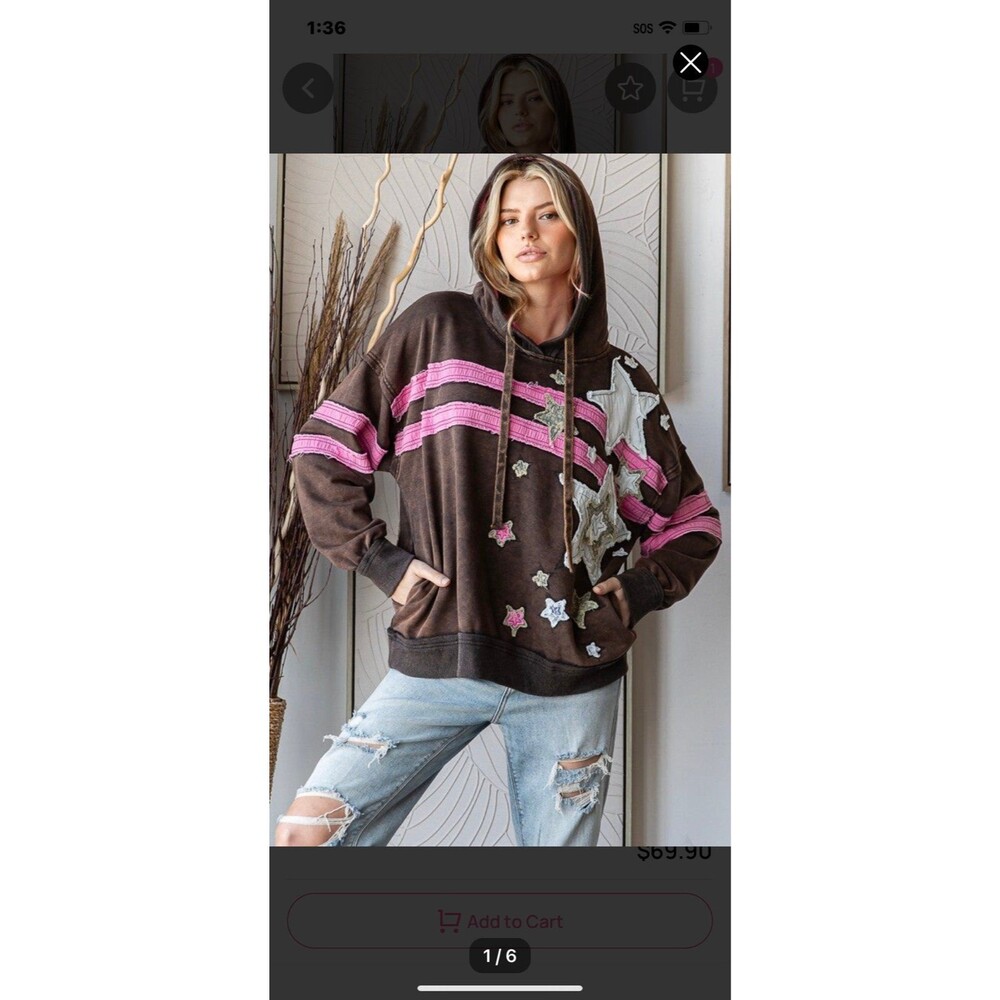 Oli & Hali Hoodie Oli And Hali Sweatshirt Hood Pockets Oli Hali Brown Pink Star